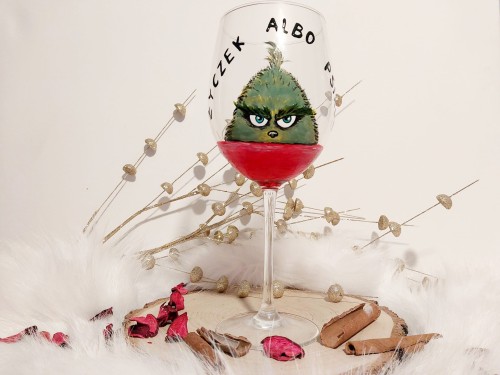 Wyjątkowy, ręcznie malowany kieliszek XXL Grinch.