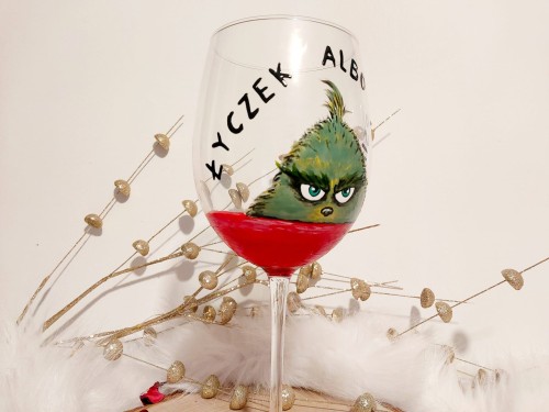 Wyjątkowy, ręcznie malowany kieliszek XXL Grinch.