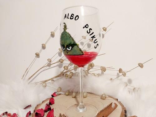 Wyjątkowy, ręcznie malowany kieliszek XXL Grinch.