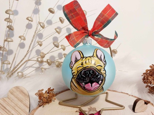 Wyjątkowa bombka choinkowa ręcznie malowana Buldożek francuski