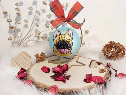 Wyjątkowa bombka choinkowa ręcznie malowana Buldożek francuski