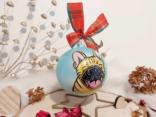 Wyjątkowa bombka choinkowa ręcznie malowana Buldożek francuski