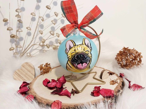 Wyjątkowa bombka choinkowa ręcznie malowana Buldożek francuski