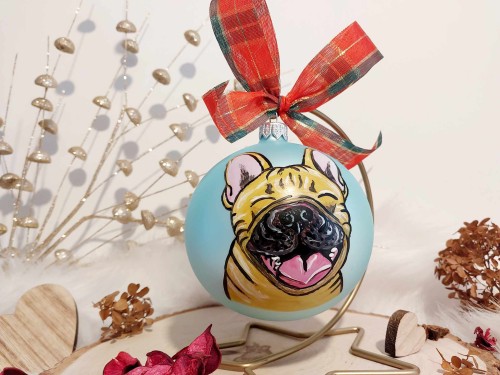Wyjątkowa bombka choinkowa ręcznie malowana Buldożek francuski