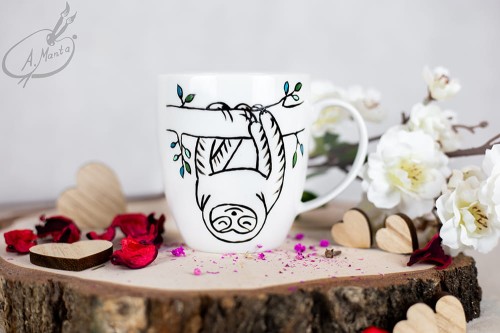 Wyjątkowy, ręcznie malowany kubek Leniwiec.