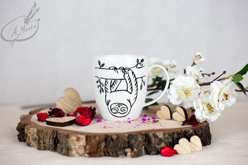 Wyjątkowy, ręcznie malowany kubek Leniwiec.