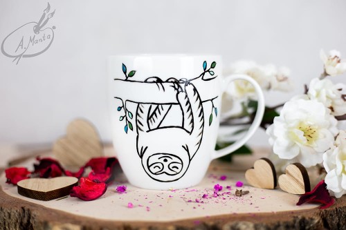 Wyjątkowy, ręcznie malowany kubek Leniwiec.