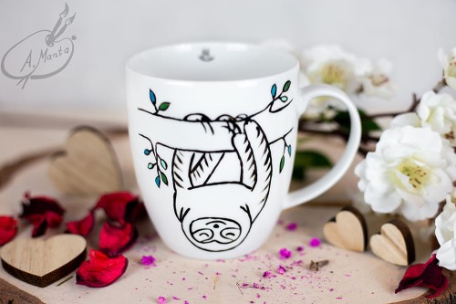 Wyjątkowy, ręcznie malowany kubek Leniwiec.