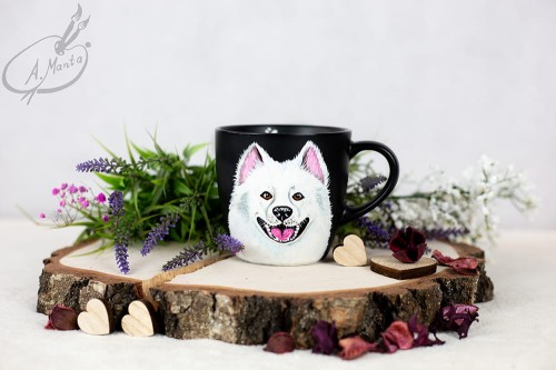Wyjątkowy, ręcznie malowany kubek Samoyed.