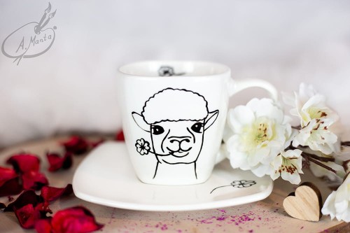 Unikatowa filiżanka ręcznie malowana Alpaka