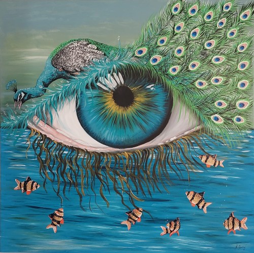 Obraz ręcznie malowany na płótnie Pawie oczko