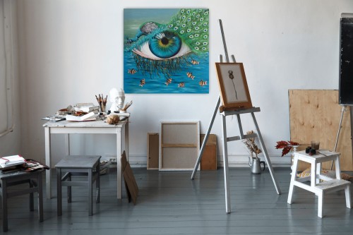 Obraz ręcznie malowany na płótnie Pawie oczko