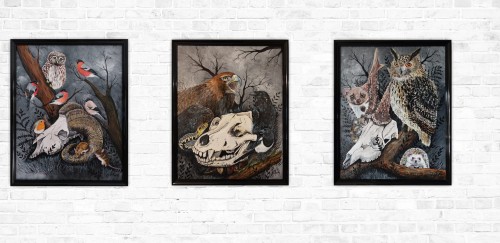 Tryptyk - czaszki i ptaki - przykładowy układ