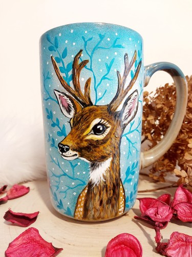 Kubek ręcznie malowany jelonek