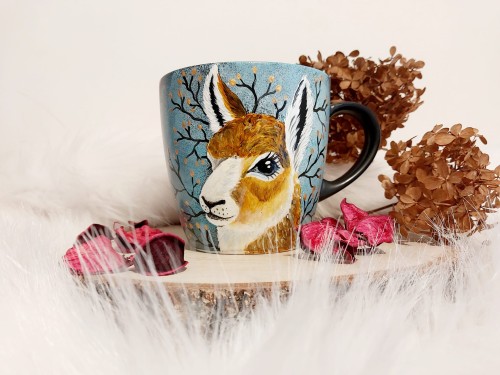 Wyjątkowy, ręcznie malowany kubek Lama 400 ml