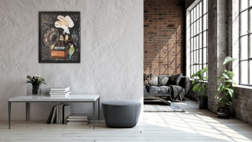 Obraz ręcznie malowany na płótnie Sowa i Gramofon