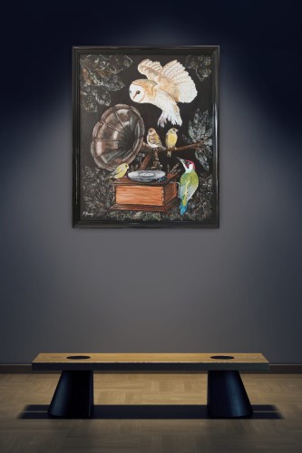 Obraz ręcznie malowany na płótnie Sowa i Gramofon