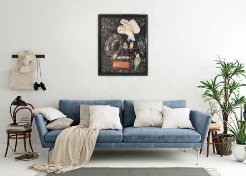 Obraz ręcznie malowany na płótnie Sowa i Gramofon