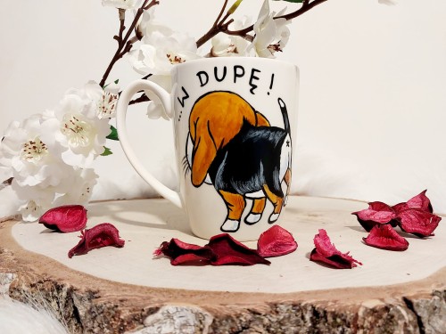 Wyjątkowy, ręcznie malowany kubek Beagle pocałuj mnie w dupę