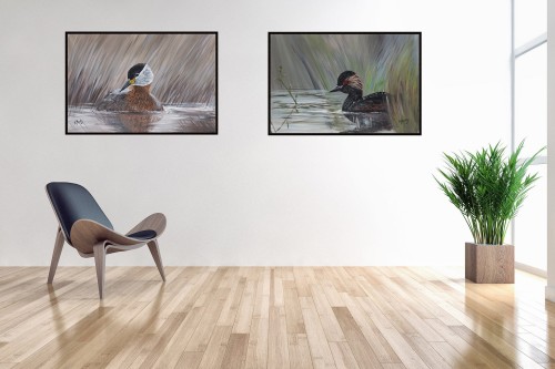 Obrazy ręcznie malowane na płótnie Perkoz Rdzawoszyi i Zausznik