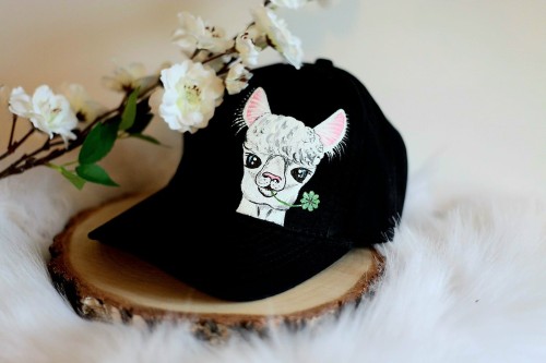 Wyjątkowa ręcznie malowana czapka z daszkiem Alpaka