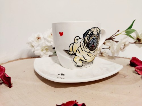 Wyjątkowa, ręcznie malowana filiżanka Mops