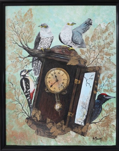 Obraz ręcznie malowany na płótnie Zegar z kukułkami