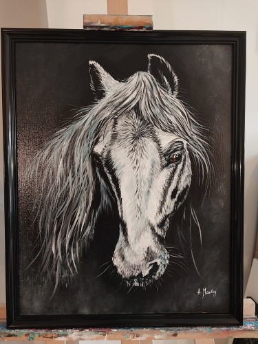 Obraz ręcznie malowany siwy koń