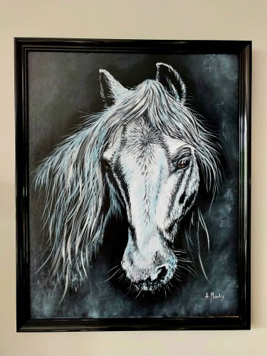 Obraz ręcznie malowany siwy koń
