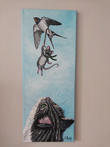 Obraz ręcznie malowany na płótnie Mysz i kotek