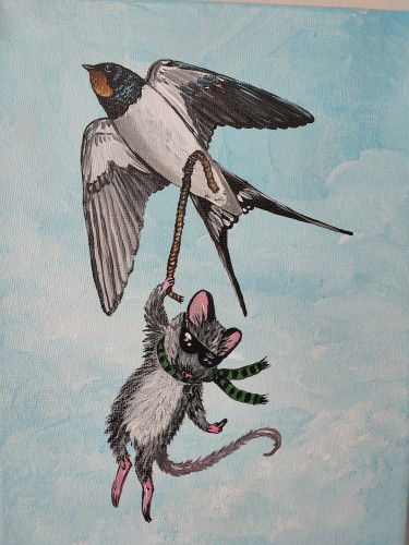 Obraz ręcznie malowany na płótnie Mysz i kotek