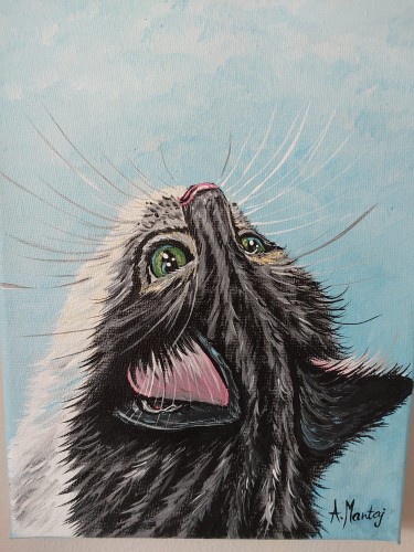 Obraz ręcznie malowany na płótnie Mysz i kotek