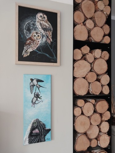 Obraz ręcznie malowany na płótnie Mysz i kotek