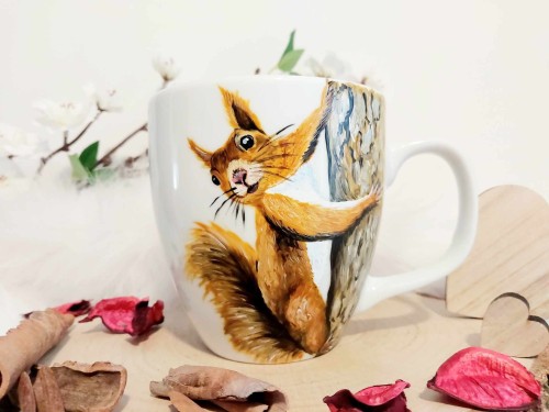 Wyjątkowy, ręcznie malowany kubek Wiewiórka
