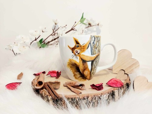 Wyjątkowy, ręcznie malowany kubek Wiewiórka