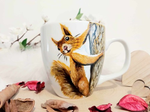 Wyjątkowy, ręcznie malowany kubek Wiewiórka