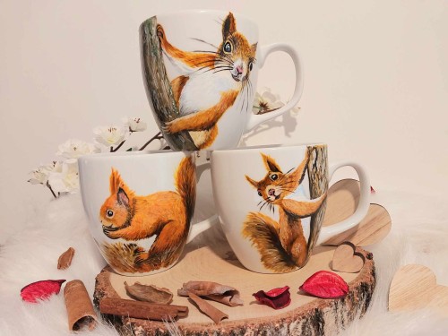 Wyjątkowy, ręcznie malowany kubek Wiewiórka - cała seria