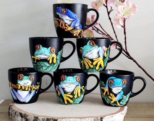 Kubek ręcznie malowany  Żaba  - cała seria