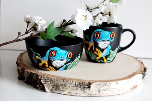 Miseczka ręcznie malowana Żaba - zestaw z kubkiem