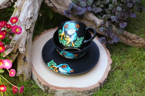 Miseczka ręcznie malowana Żaba - cały zestaw śniadaniowy