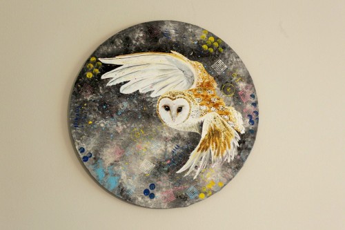 Obraz ręcznie malowany na płótnie sowa płomykówka