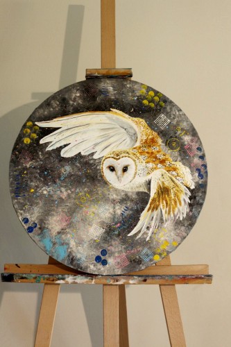 Obraz ręcznie malowany na płótnie sowa płomykówka