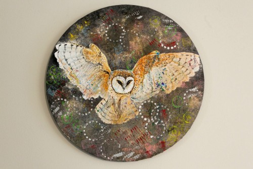 Obraz ręcznie malowany na płótnie sowa płomykówka