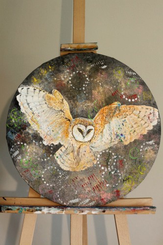 Obraz ręcznie malowany na płótnie sowa płomykówka