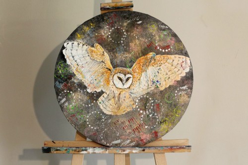 Obraz ręcznie malowany na płótnie sowa płomykówka