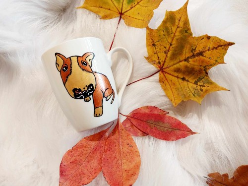 Wyjątkowy, ręcznie malowany kubek Bulterier złoty