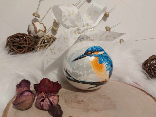 Wyjątkowa bombka choinkowa ręcznie malowana Ptak Zimorodek