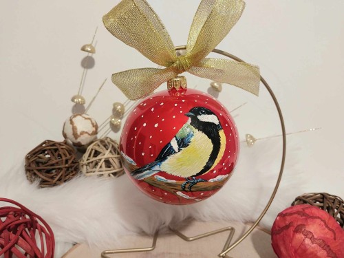 Wyjątkowa bombka choinkowa ręcznie malowana Ptak Sikora bogatka