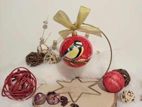 Wyjątkowa bombka choinkowa ręcznie malowana Ptak Sikora bogatka