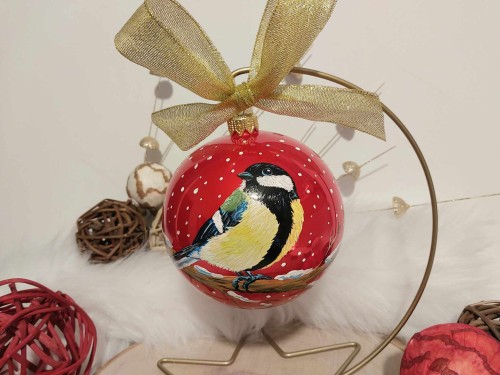Wyjątkowa bombka choinkowa ręcznie malowana Ptak Sikora bogatka